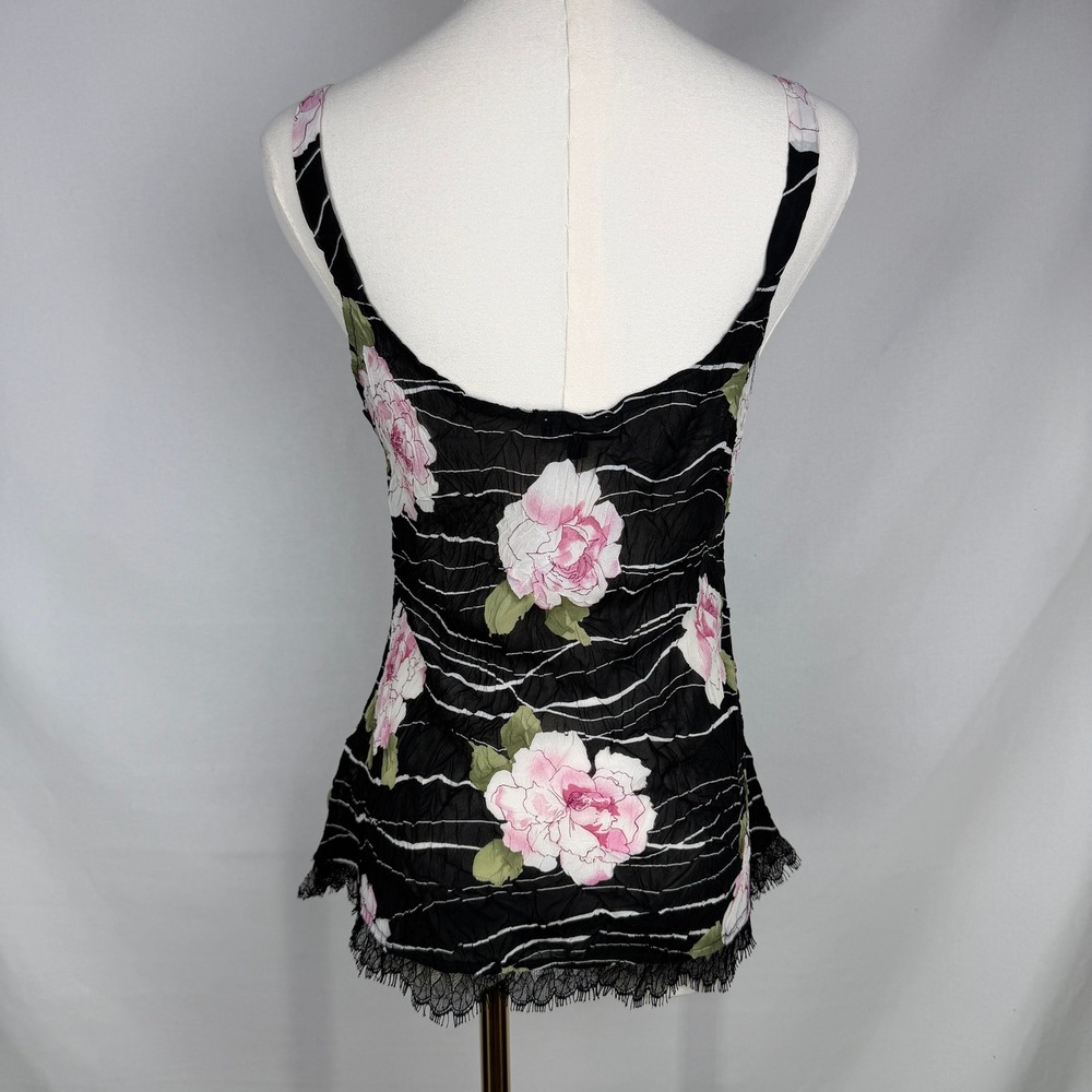 Komarov Y2K Floral Crinkle Lace Trim Cami Top Size M Whimsigoth Romantic - Picture 3 of 7